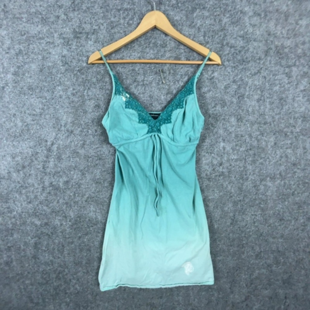 Moda International Slip Dress Womens XS Blue Ombre Lace Trim Y2K Babydoll Cotton